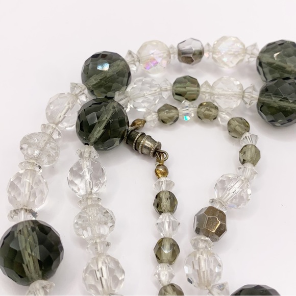 Vintage Faceted clear aurora Borealis and smoky gray glass bead necklace - Picture 2 of 7